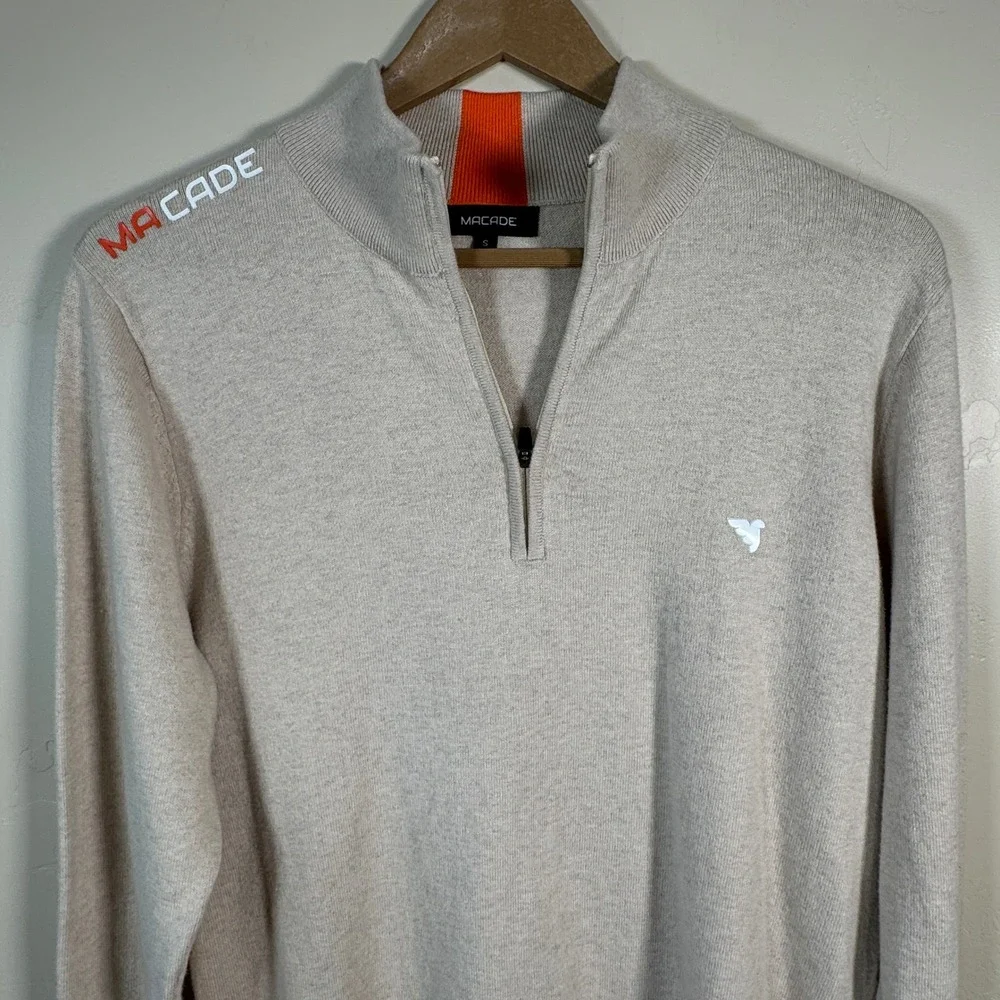 Macade Golf Bridge Merino Quarter Zip Mens Small Oatmeal Wool & Cashmere Blend